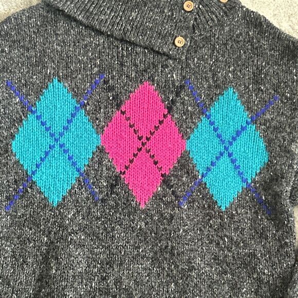 Gap Sweater Womens Large Vintage 80s 90s Argyle Wool Blend Gray Cowl Turtle Neck - Picture 4 of 5